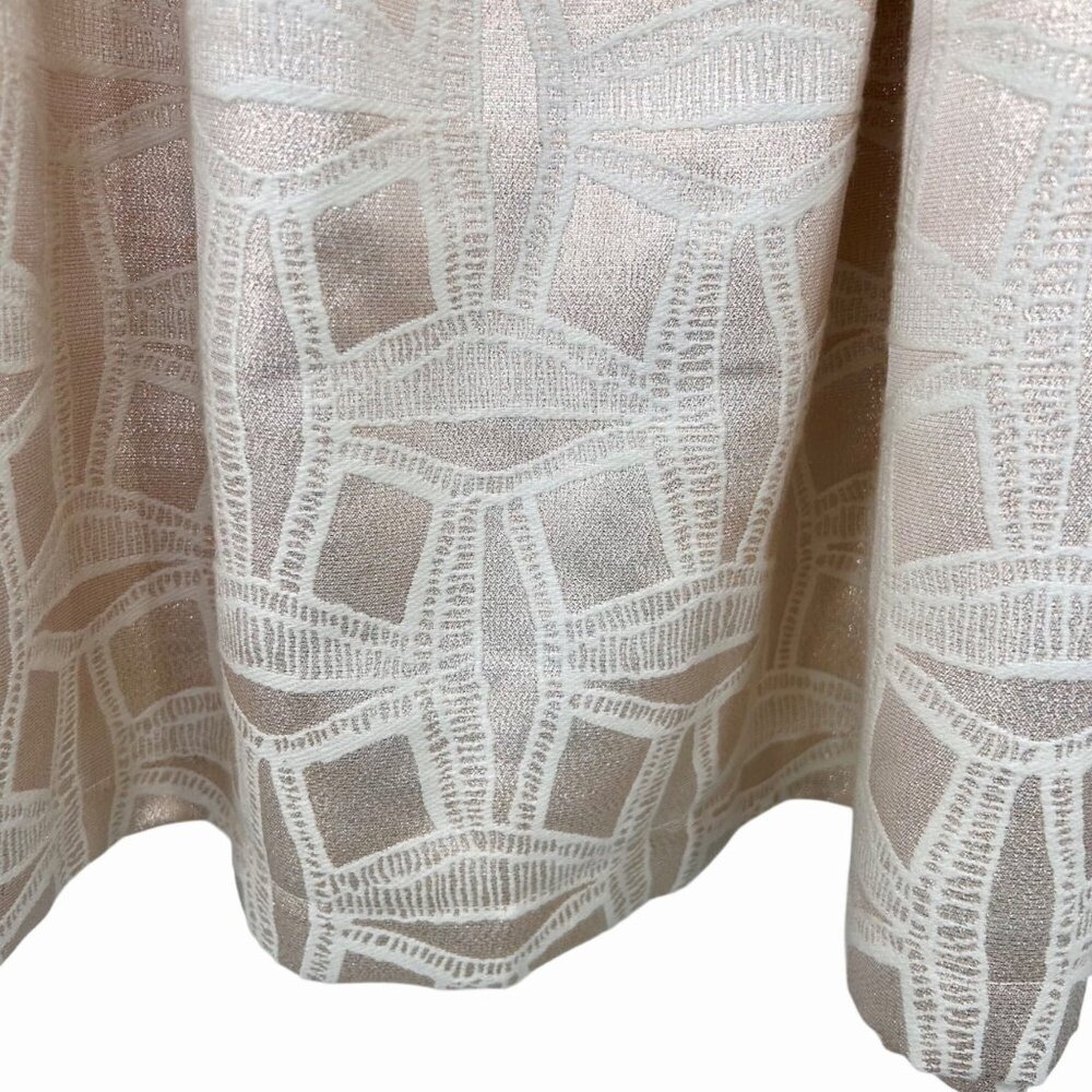LULU'S IVORY METALLIC GOLD BEIGE GEOMETRIC TEXTURED A-LINE PLEATED HOLIDAY SKIRT - Picture 4 of 5